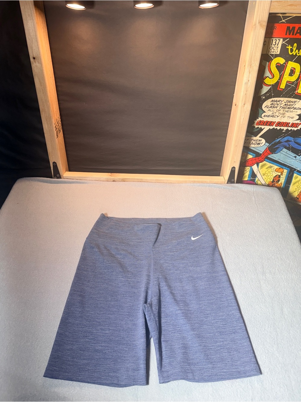 Nike Youth Heathered Navy Bike Shorts with White Swoosh